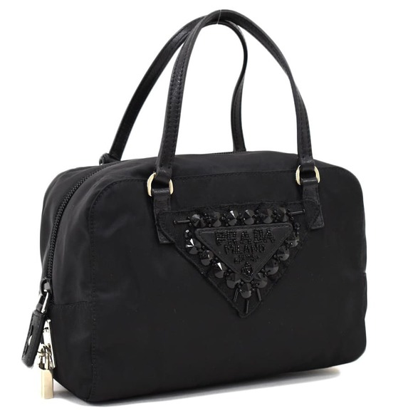 Prada beaded card leather key nylon handbag black Pocono - Picture 1 of 8